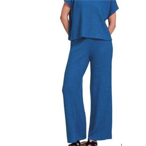 Zenana Rolled Sleeve Top and Pants Sweater Set - Picture 3 of 3